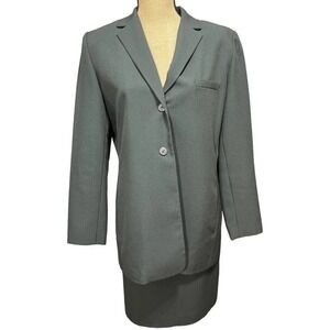 Anna Carole Vintage Business Suit Size 14 Blazer Skirt Classic Cut Army Green